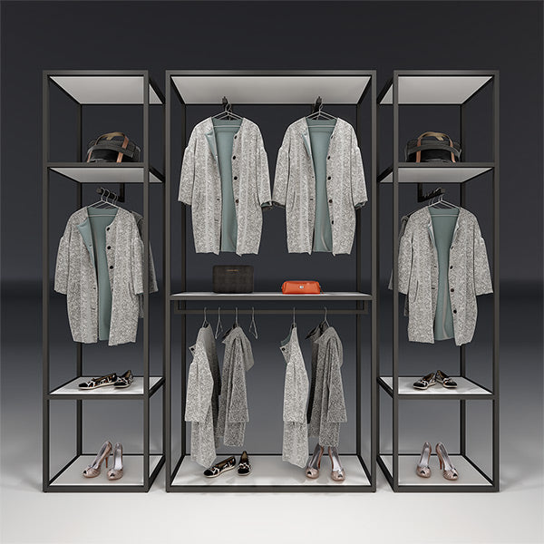 CR019 Custom Clothing Store Racks and Shelves Set Lighted