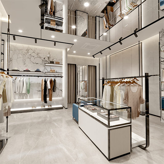 CR076 Boutique Wall Mounted Display Shelves and Hanging Rail