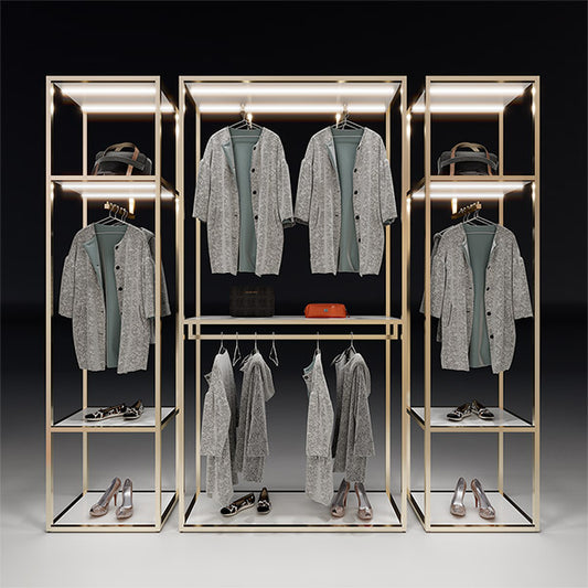 CR019 Custom Clothing Store Racks and Shelves Set Lighted