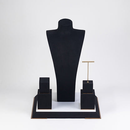 DS056 Black Jewellery Display Stand Set with Marble