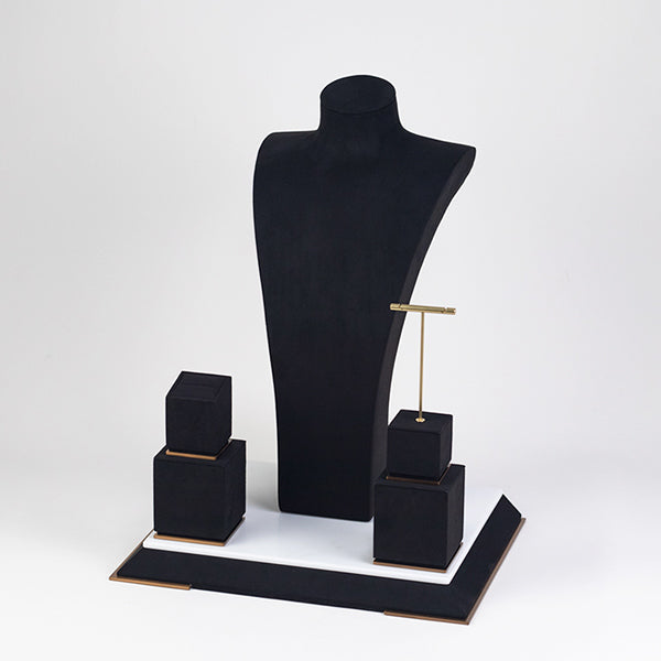 DS056 Black Jewellery Display Stand Set with Marble