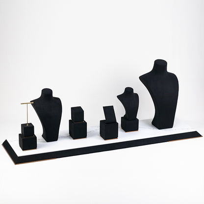 DS058 Black Jewellery Display Stand Set with Marble