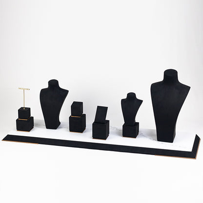 DS058 Black Jewellery Display Stand Set with Marble