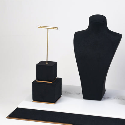 DS058 Black Jewellery Display Stand Set with Marble